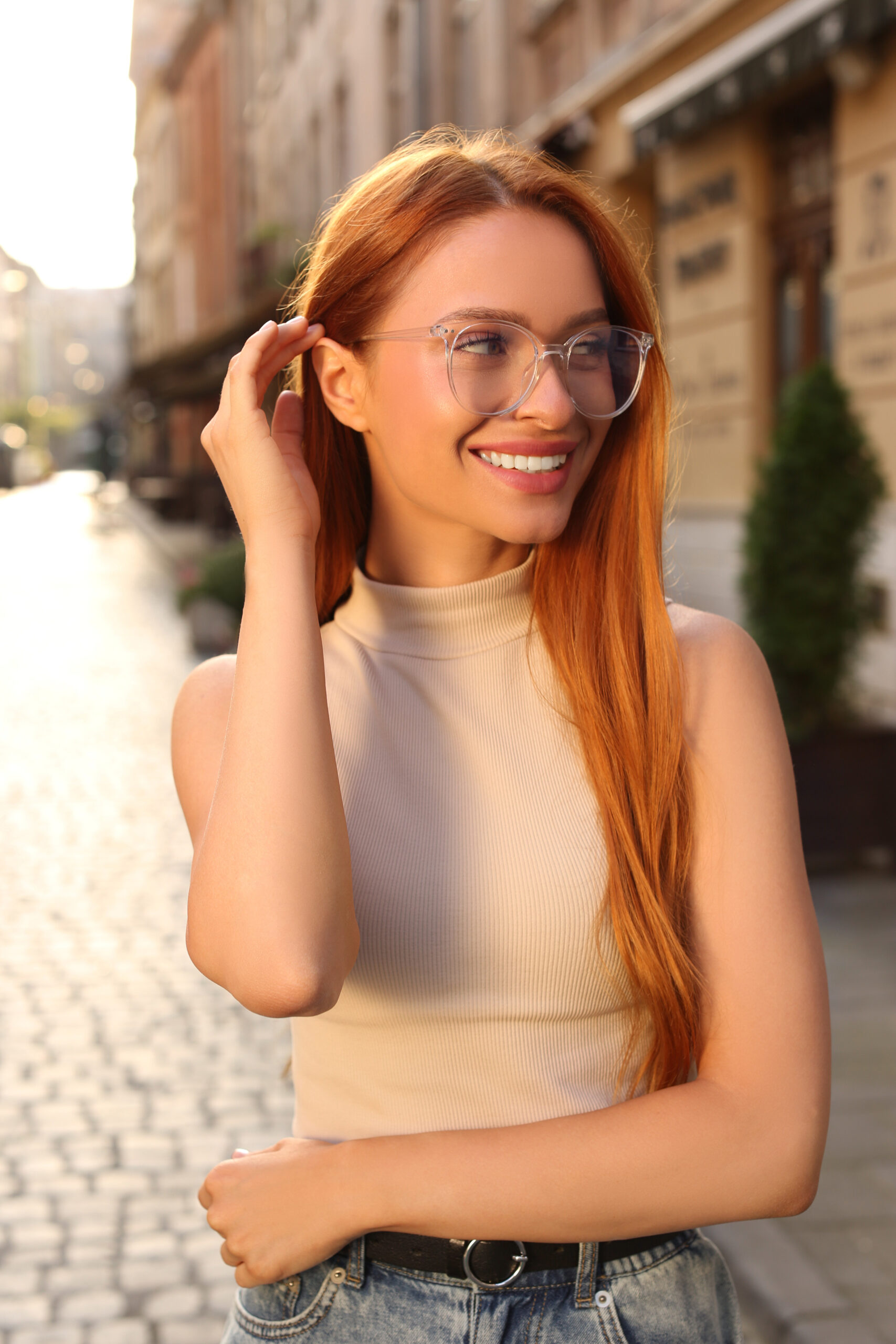 smiling happy red head woman